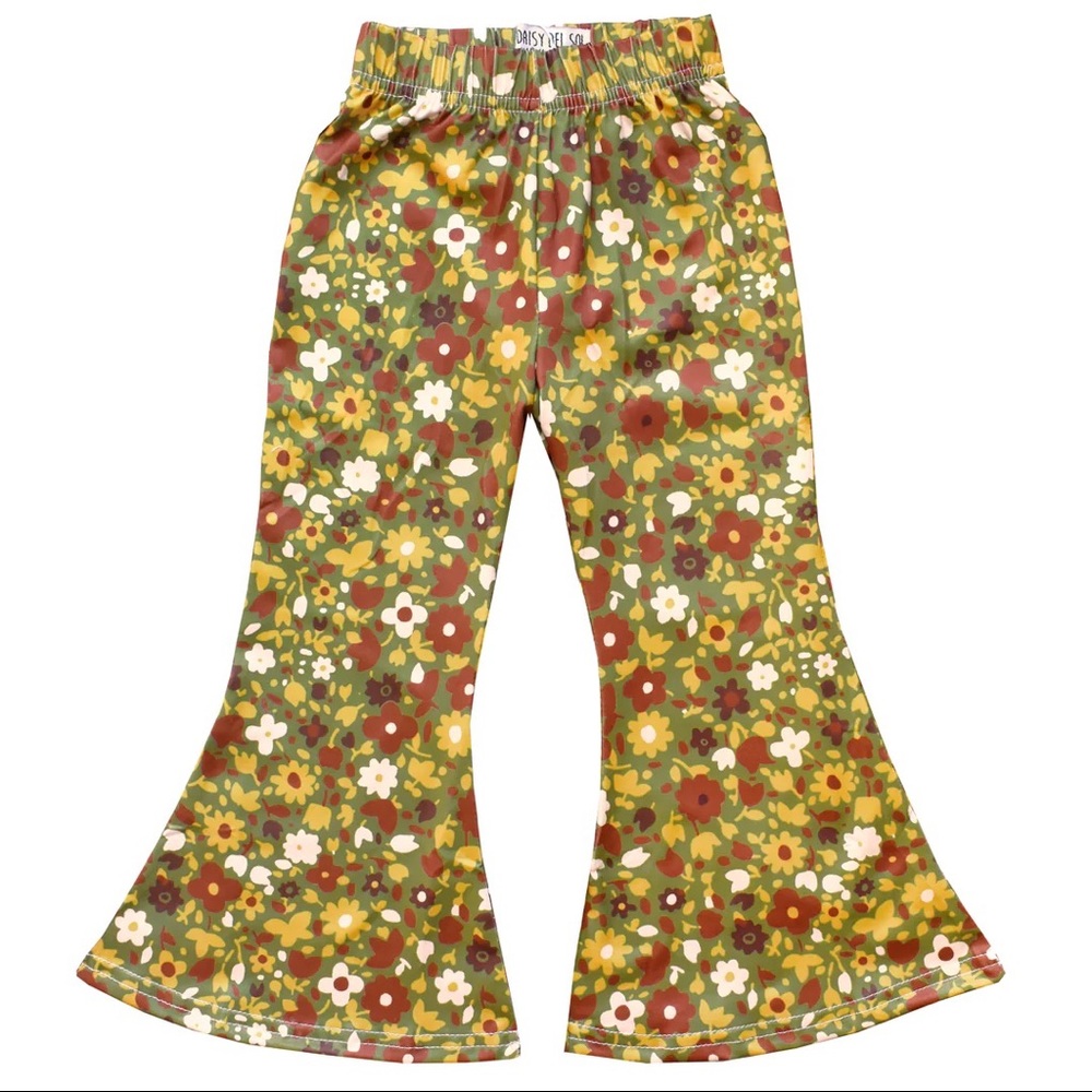 Little Girl's Bell Bottoms - Olive Floral